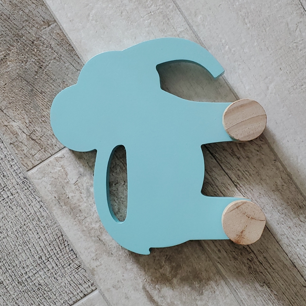 Blue Wooden Rolling Elephant Baby Nursery Decor